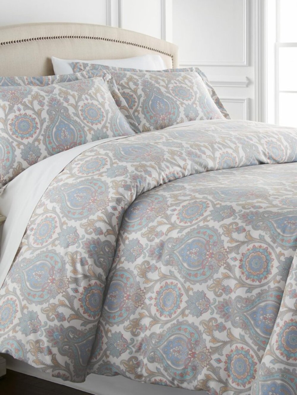California King Comforter Set All-Season Down Sets & 2 Shams, Paisley Aqua